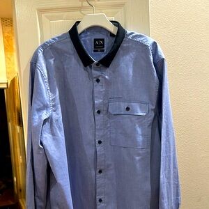 Armani Exchange Blue and Black Casual Button Down Shirt.08